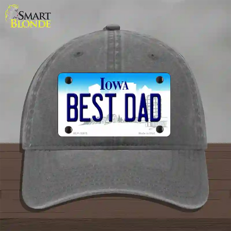 Best Dad Iowa Novelty License Plate Hat Unconstructed Cotton / Charcoal