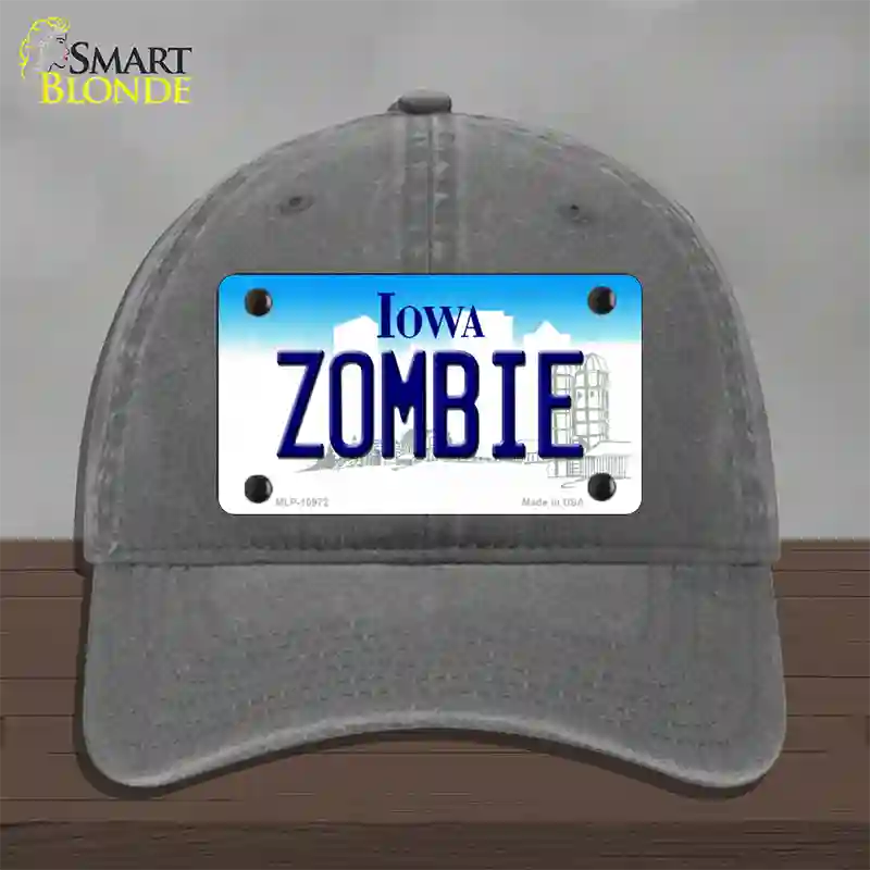 Zombie Iowa Novelty License Plate Hat Unconstructed Cotton / Charcoal