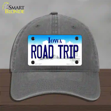 Road Trip Iowa Novelty License Plate Hat Unconstructed Cotton / Charcoal