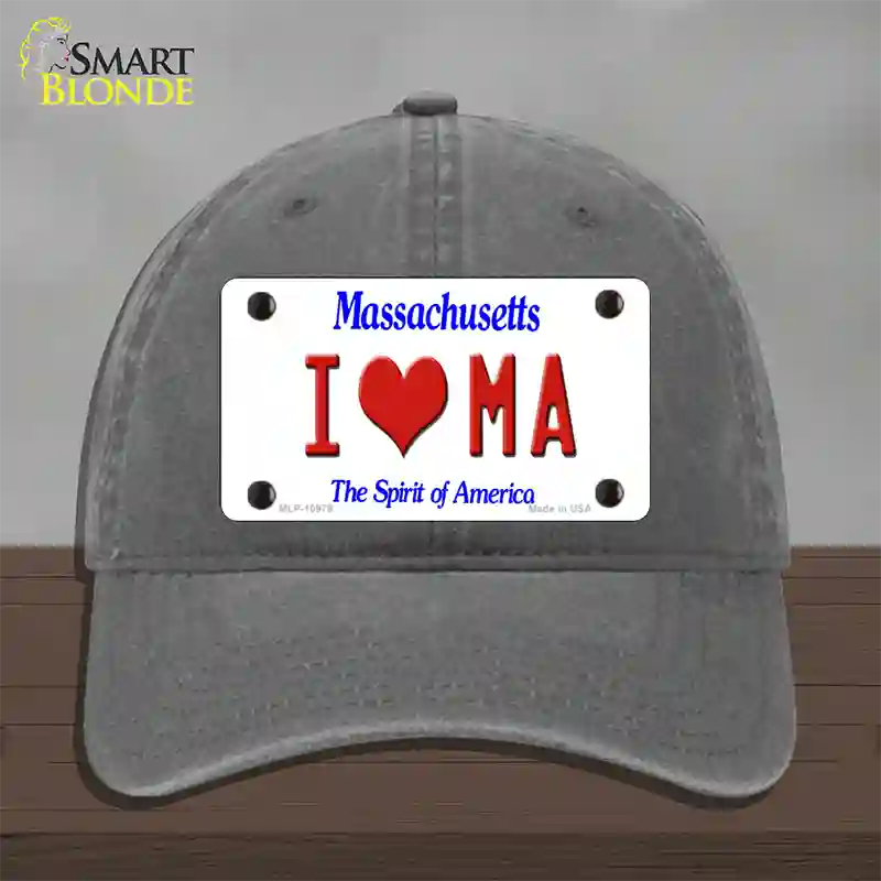 I Love Massachusetts Novelty License Plate Hat Unconstructed Cotton / Charcoal