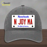 N Joy MA Massachusetts Novelty License Plate Hat Unconstructed Cotton / Charcoal