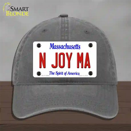 N Joy MA Massachusetts Novelty License Plate Hat Unconstructed Cotton / Charcoal