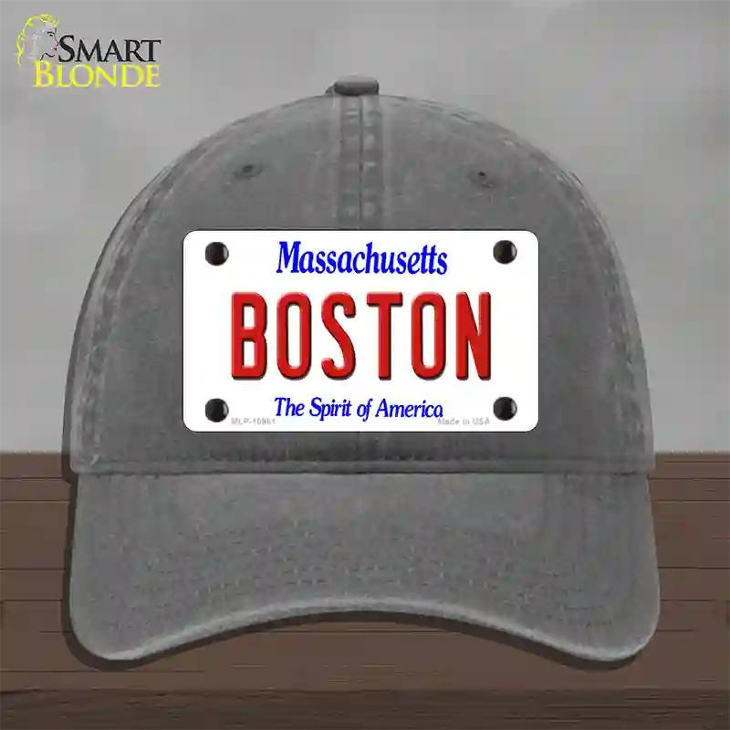 Boston Massachusetts Novelty License Plate Hat Unconstructed Cotton / Charcoal