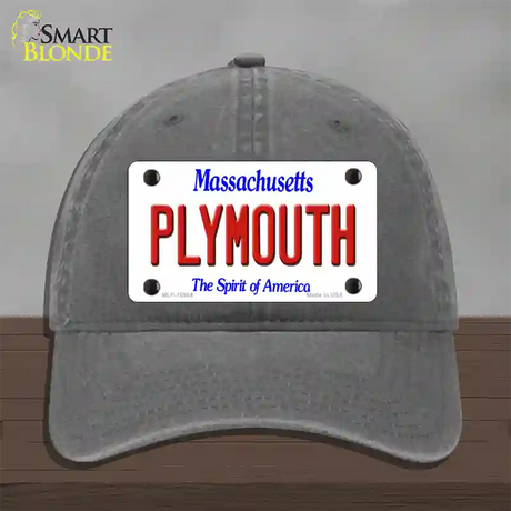 Plymouth Massachusetts Novelty License Plate Hat Unconstructed Cotton / Charcoal