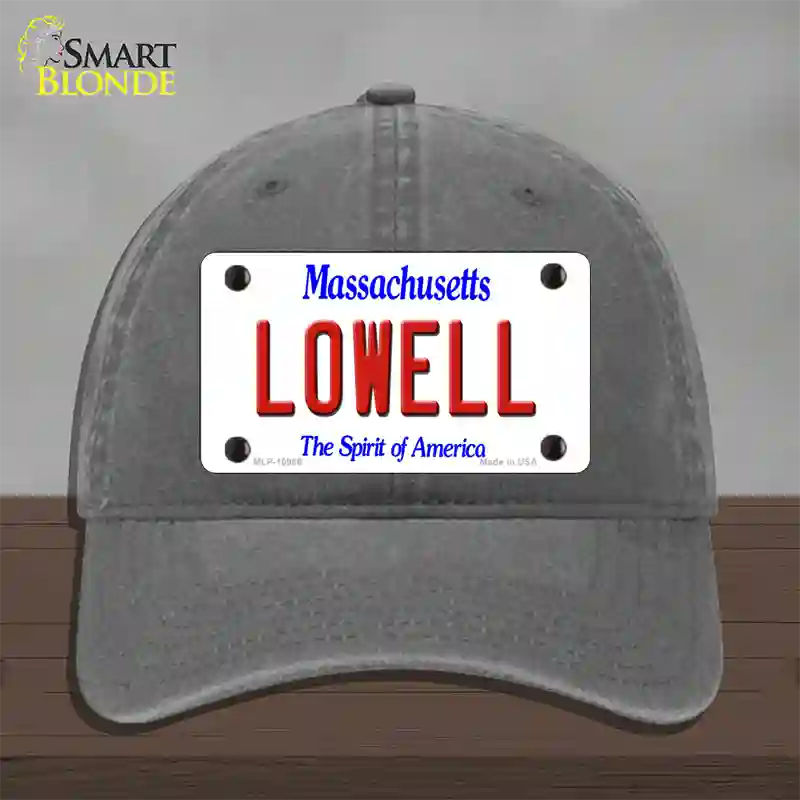 Lowell Massachusetts Novelty License Plate Hat Unconstructed Cotton / Charcoal