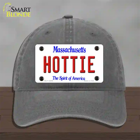 Hottie Massachusetts Novelty License Plate Hat Unconstructed Cotton / Charcoal