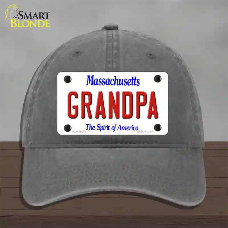 Grandpa Massachusetts Novelty License Plate Hat Unconstructed Cotton / Charcoal