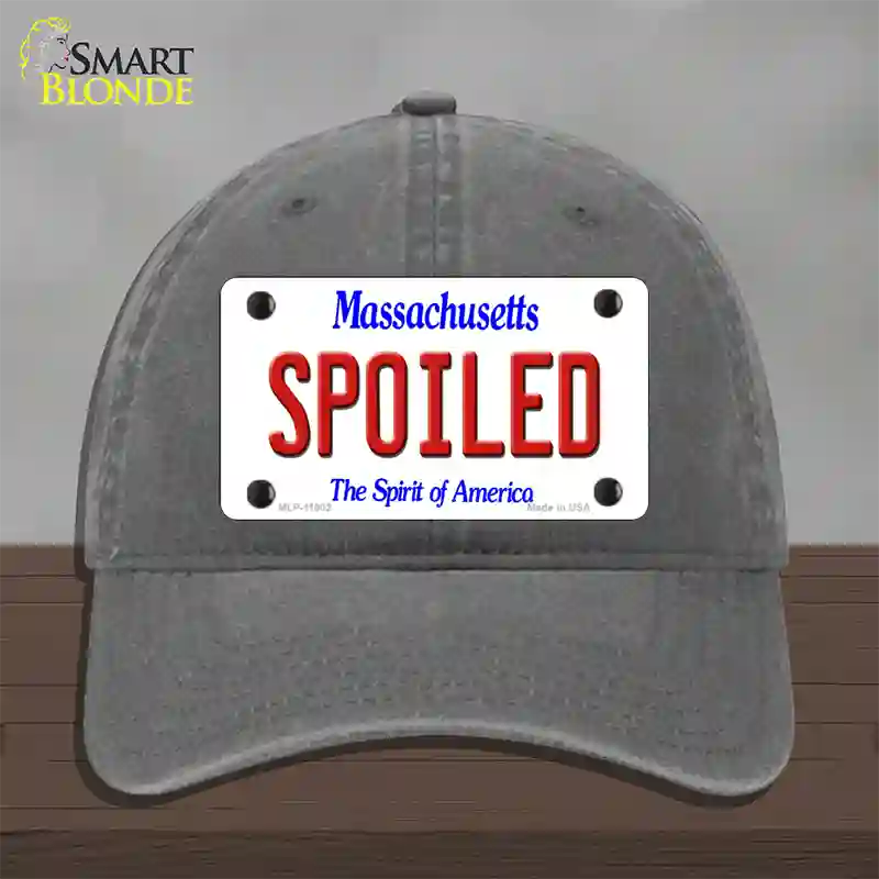 Spoiled Massachusetts Novelty License Plate Hat Unconstructed Cotton / Charcoal