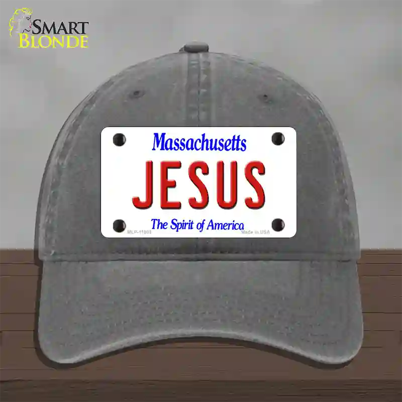 Jesus Massachusetts Novelty License Plate Hat Unconstructed Cotton / Charcoal