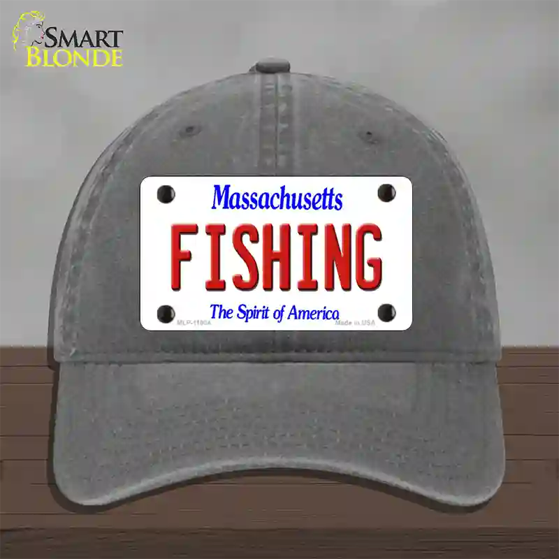 Fishing Massachusetts Novelty License Plate Hat Unconstructed Cotton / Charcoal