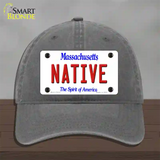 Native Massachusetts Novelty License Plate Hat Unconstructed Cotton / Charcoal