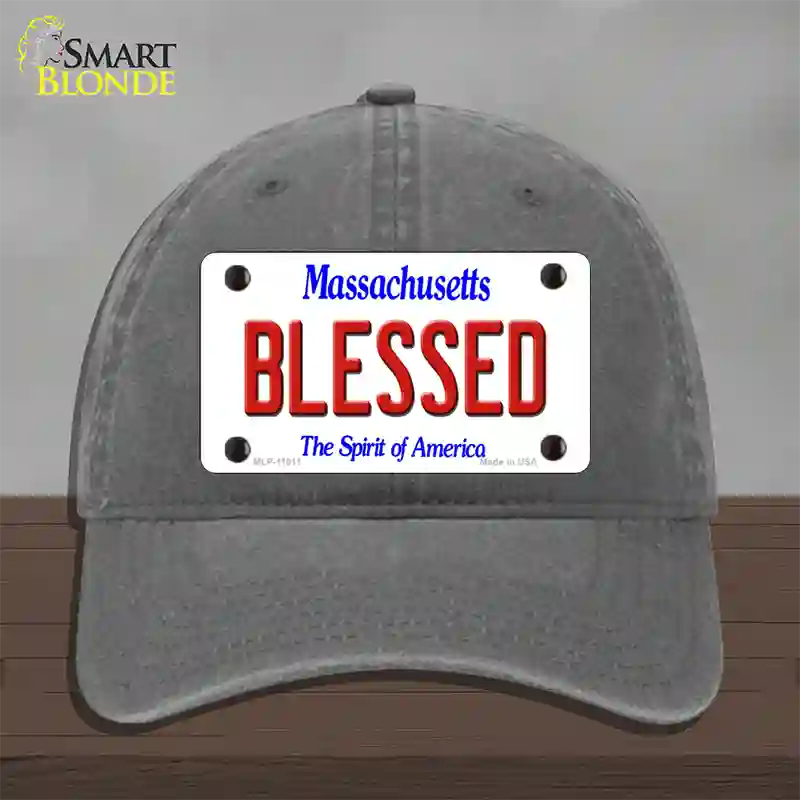 Blessed Massachusetts Novelty License Plate Hat Unconstructed Cotton / Charcoal