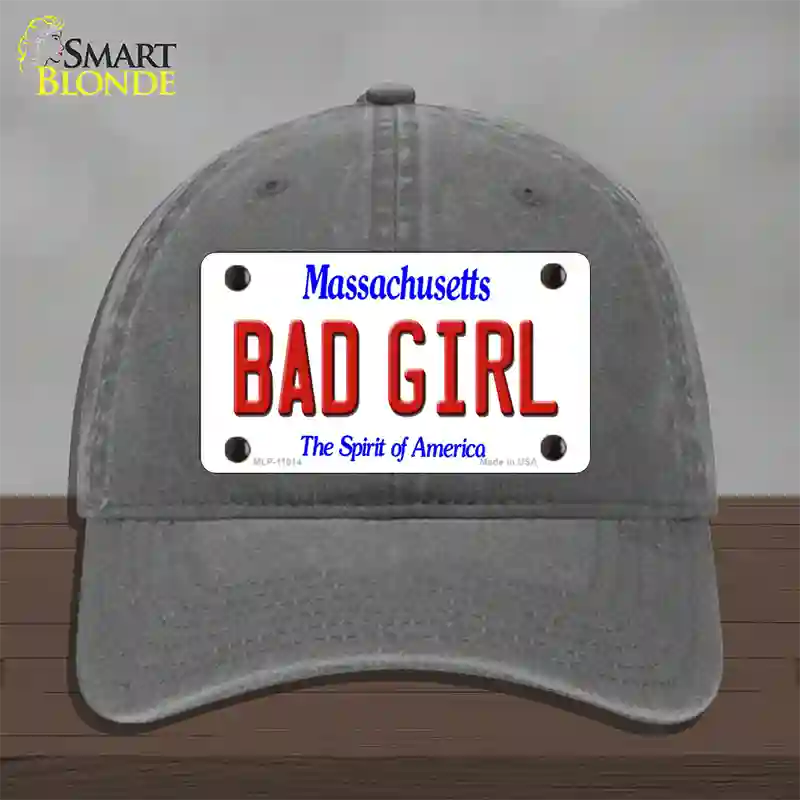 Bad Girl Massachusetts Novelty License Plate Hat Unconstructed Cotton / Charcoal