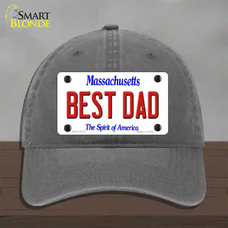 Best Dad Massachusetts Novelty License Plate Hat Unconstructed Cotton / Charcoal