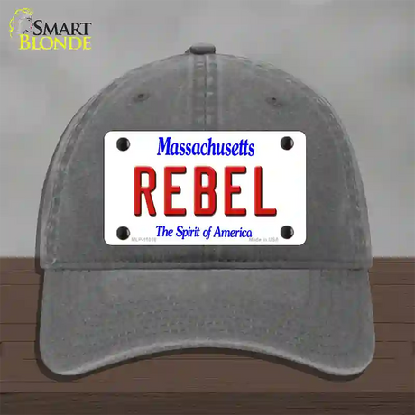 Rebel Massachusetts Novelty License Plate Hat Unconstructed Cotton / Charcoal