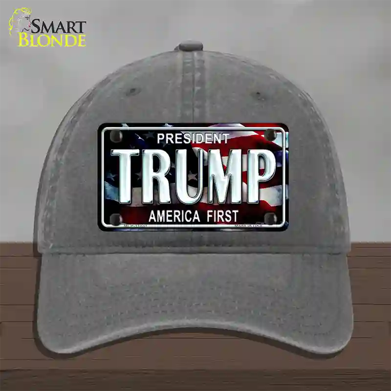 Trump America First Novelty License Plate Hat Unconstructed Cotton / Charcoal