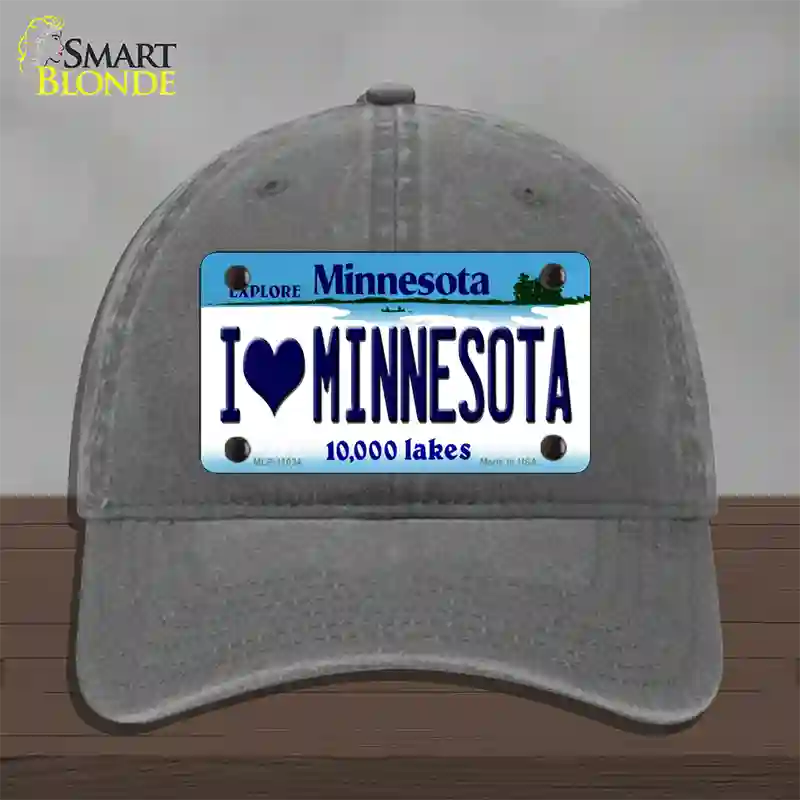 I Love Minnesota Novelty License Plate Hat Unconstructed Cotton / Charcoal