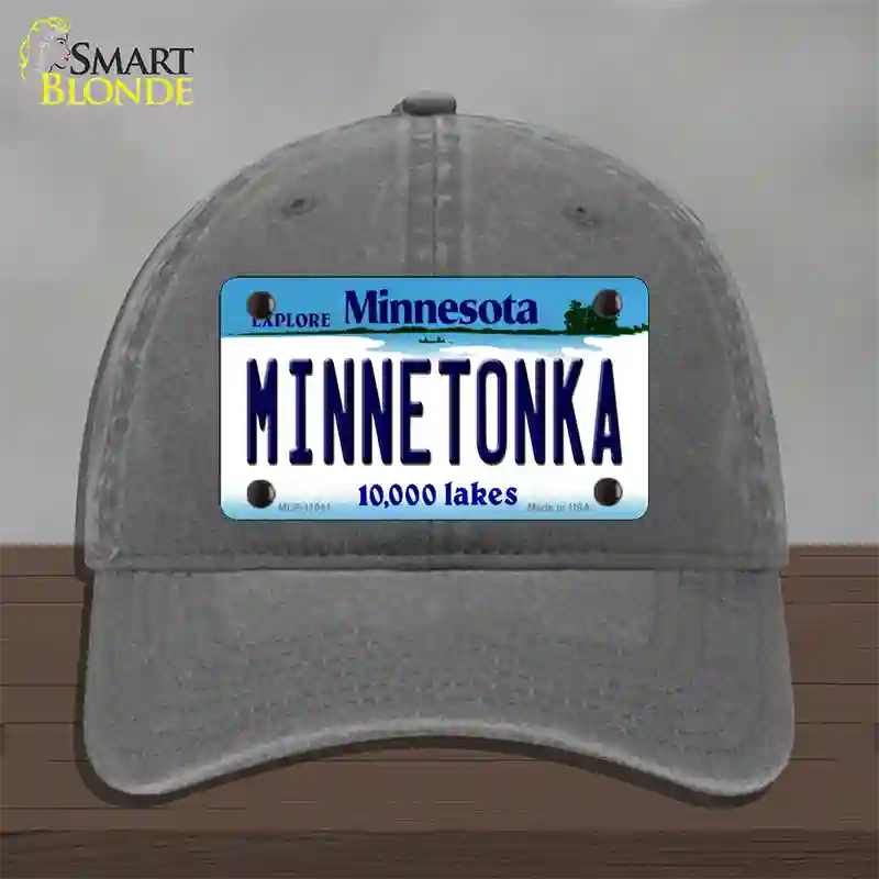 Minnetonka Minnesota State Novelty License Plate Hat Unconstructed Cotton / Charcoal