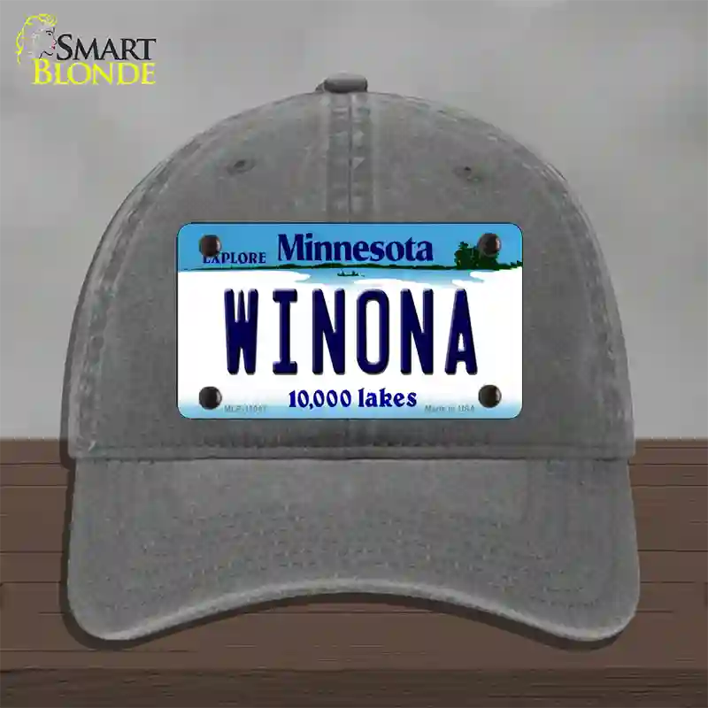 Winona Minnesota State Novelty License Plate Hat Unconstructed Cotton / Charcoal