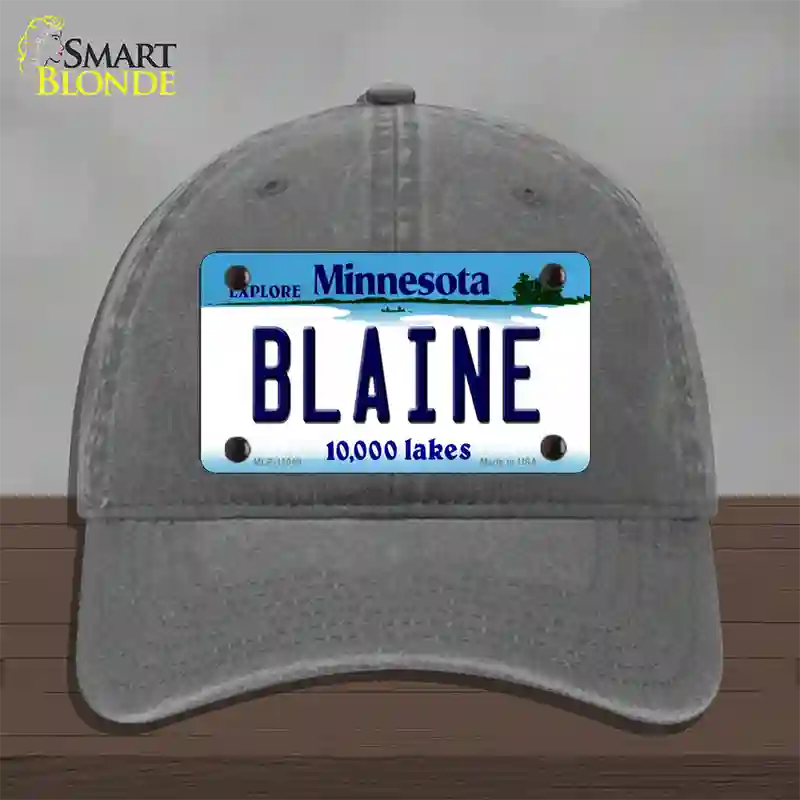 Blaine Minnesota State Novelty License Plate Hat Unconstructed Cotton / Charcoal