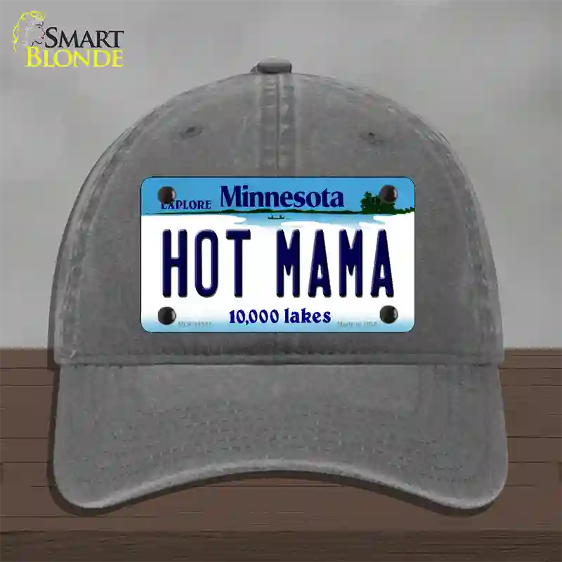 Hot Mama Minnesota State Novelty License Plate Hat Unconstructed Cotton / Charcoal