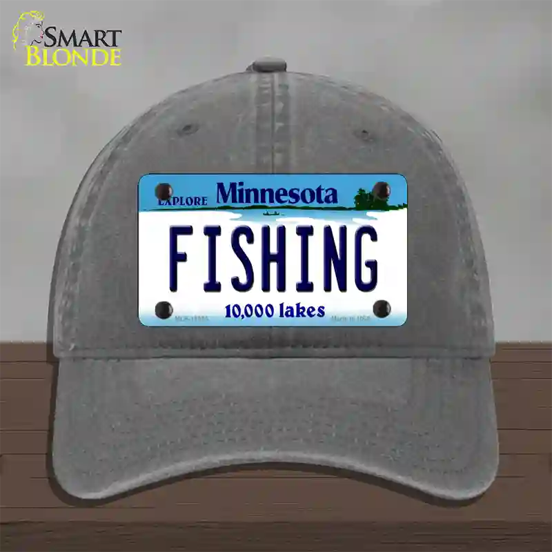 Fishing Minnesota State Novelty License Plate Hat Unconstructed Cotton / Charcoal