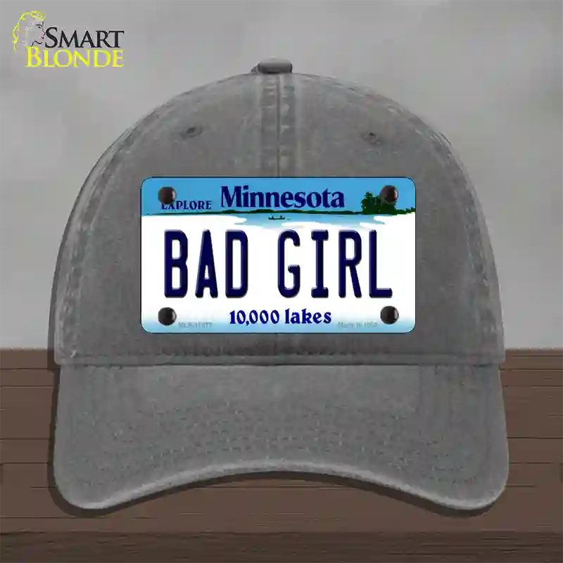 Bad Girl Minnesota State Novelty License Plate Hat Unconstructed Cotton / Charcoal