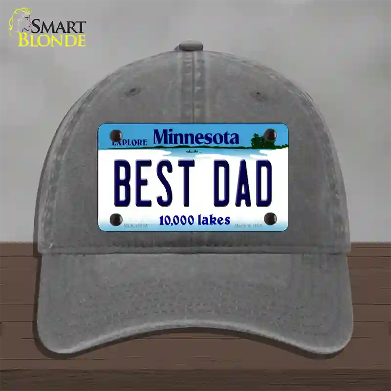 Best Dad Minnesota State Novelty License Plate Hat Unconstructed Cotton / Charcoal