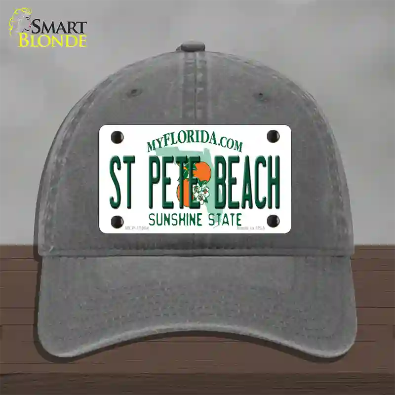 St Pete Beach Florida Novelty License Plate Hat Unconstructed Cotton / Charcoal