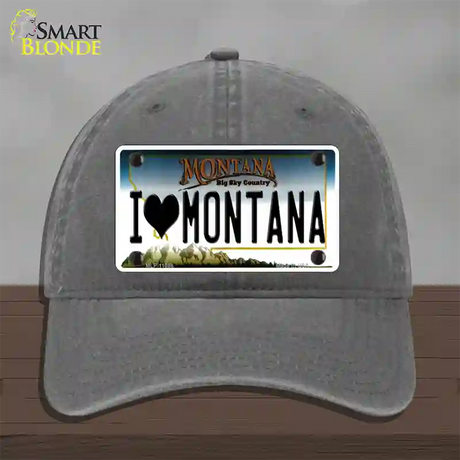 I Love Montana State Novelty License Plate Hat Unconstructed Cotton / Charcoal