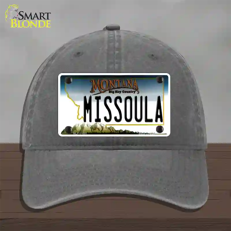 Missoula Montana State Novelty License Plate Hat Unconstructed Cotton / Charcoal