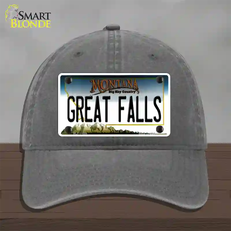 Great Falls Montana State Novelty License Plate Hat Unconstructed Cotton / Charcoal