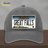 Great Falls Montana State Novelty License Plate Hat Unconstructed Cotton / Charcoal