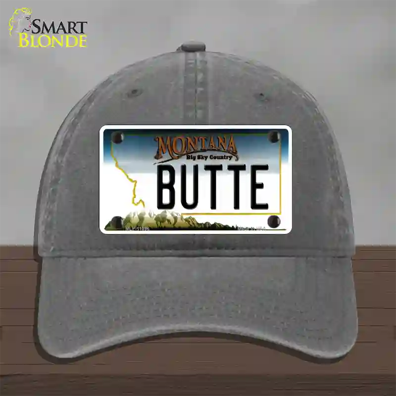 Butte Montana State Novelty License Plate Hat Unconstructed Cotton / Charcoal