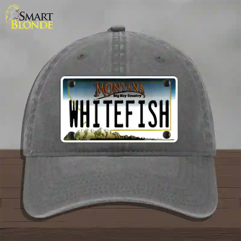 Whitefish Montana State Novelty License Plate Hat Unconstructed Cotton / Charcoal