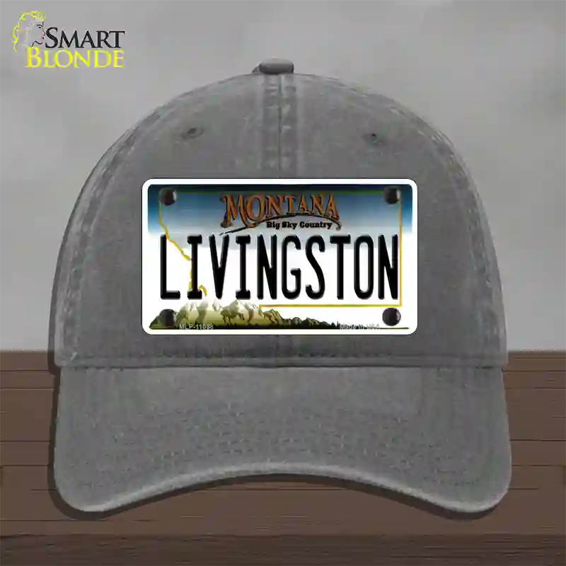 Livingston Montana State Novelty License Plate Hat Unconstructed Cotton / Charcoal