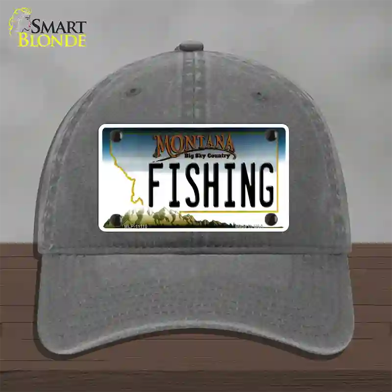 Fishing Montana State Novelty License Plate Hat Unconstructed Cotton / Charcoal