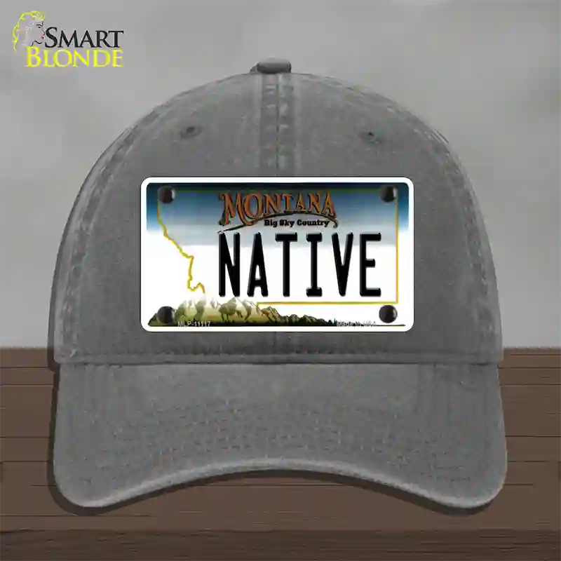 Native Montana State Novelty License Plate Hat Unconstructed Cotton / Charcoal