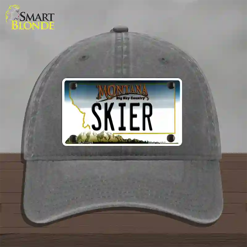 Skier Montana State Novelty License Plate Hat Unconstructed Cotton / Charcoal