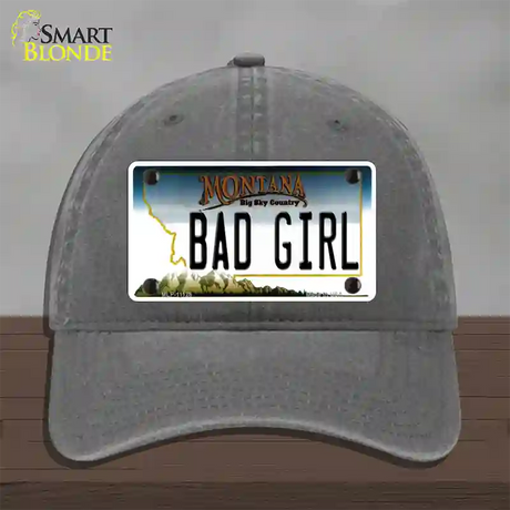 Bad Girl Montana State Novelty License Plate Hat Unconstructed Cotton / Charcoal