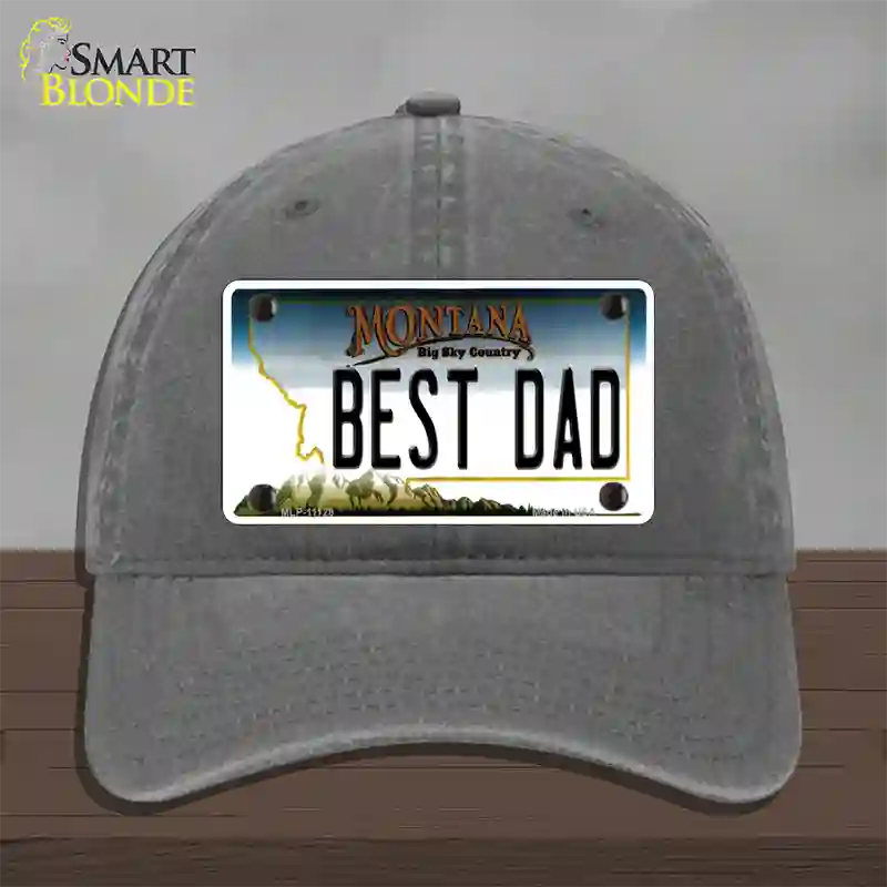 Best Dad Montana State Novelty License Plate Hat Unconstructed Cotton / Charcoal