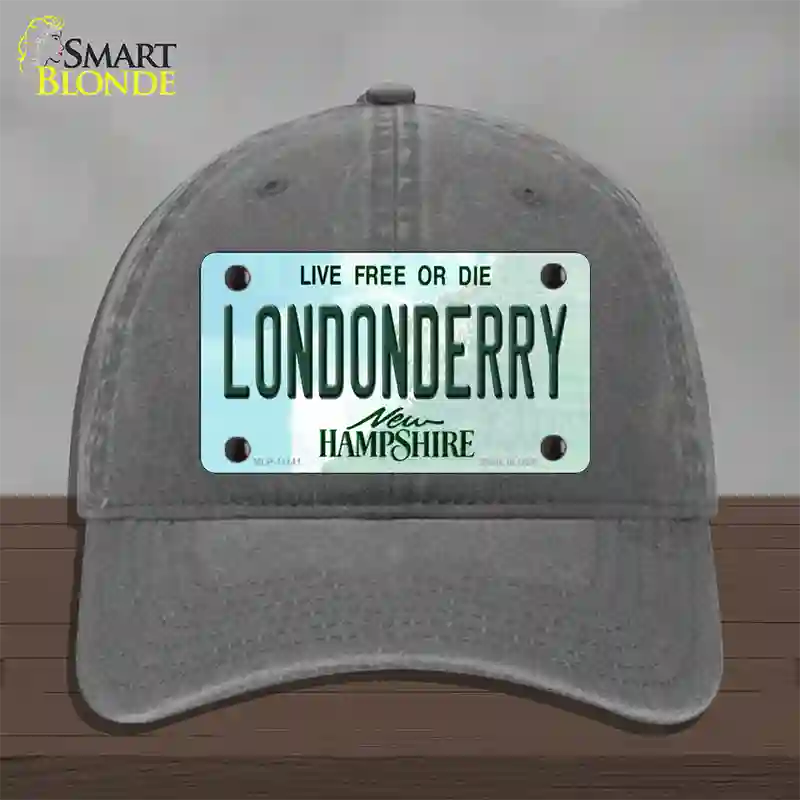 Londonderry New Hampshire State Novelty License Plate Hat Unconstructed Cotton / Charcoal