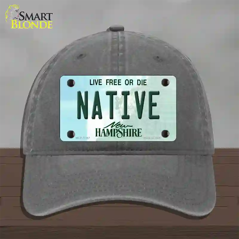 Native New Hampshire State Novelty License Plate Hat Unconstructed Cotton / Charcoal