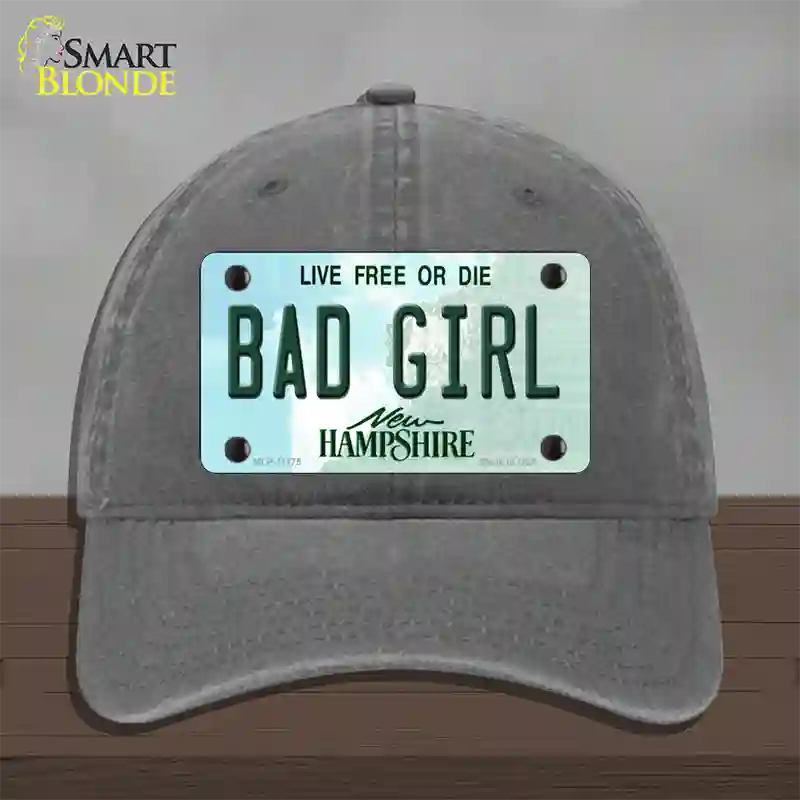 Bad Girl New Hampshire State Novelty License Plate Hat Unconstructed Cotton / Charcoal