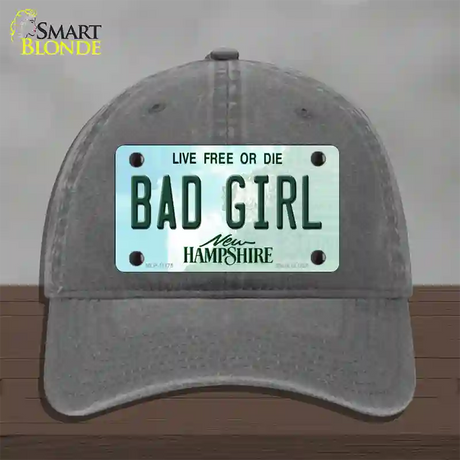 Bad Girl New Hampshire State Novelty License Plate Hat Unconstructed Cotton / Charcoal