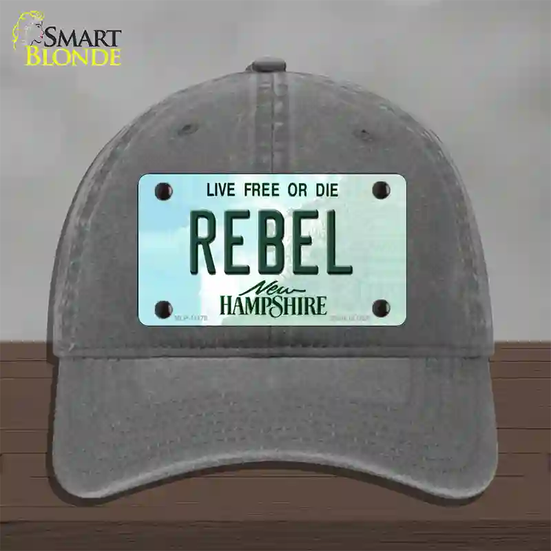 Rebel New Hampshire State Novelty License Plate Hat Unconstructed Cotton / Charcoal