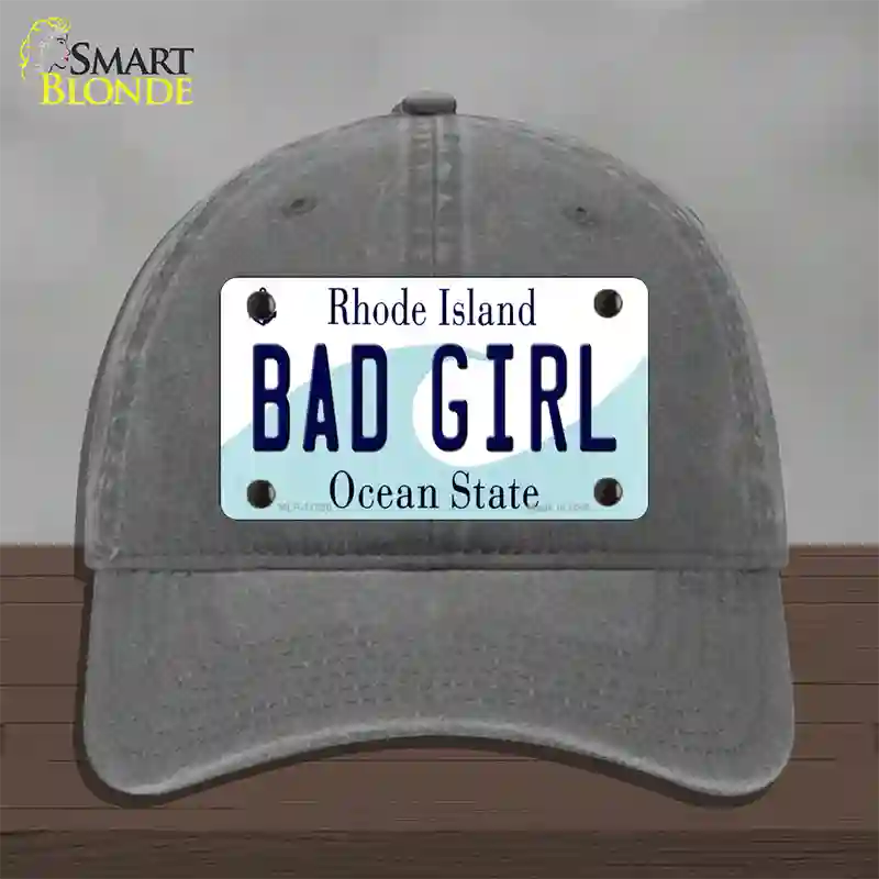 Bad Girl Rhode Island State Novelty License Plate Hat Unconstructed Cotton / Charcoal