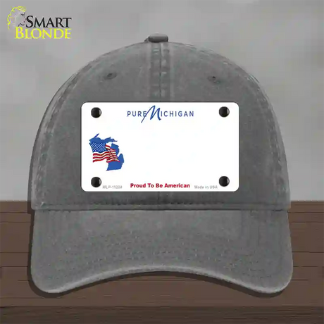 Pure Michigan Proud To Be American Novelty License Plate Hat Unconstructed Cotton / Charcoal