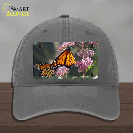 Butterfly Monarch On Flower Novelty License Plate Hat Unconstructed Cotton / Charcoal