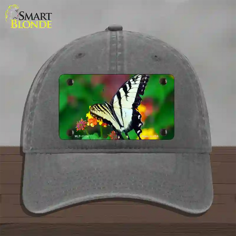 Butterfly Black and White Novelty License Plate Hat Unconstructed Cotton / Charcoal